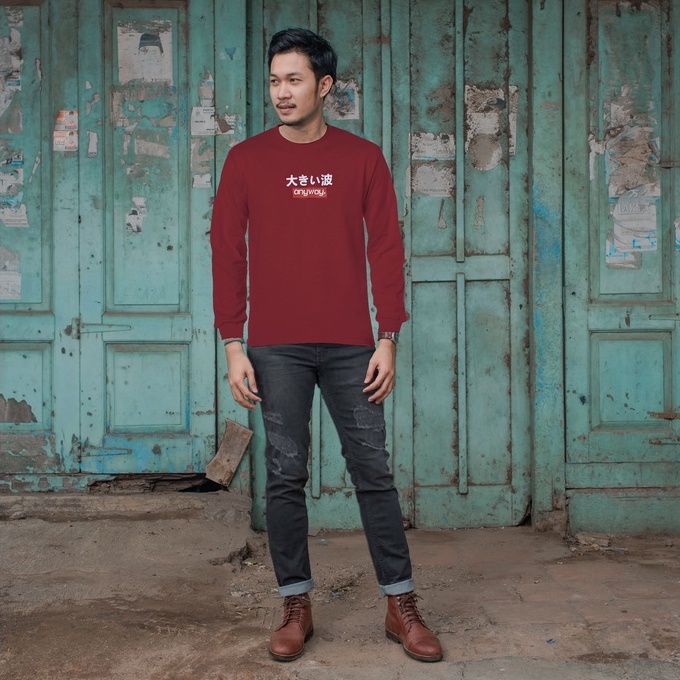 เสื้อยืดแขนยาว Anyway "ANYWAY" สีน้ําตาลแดง 677