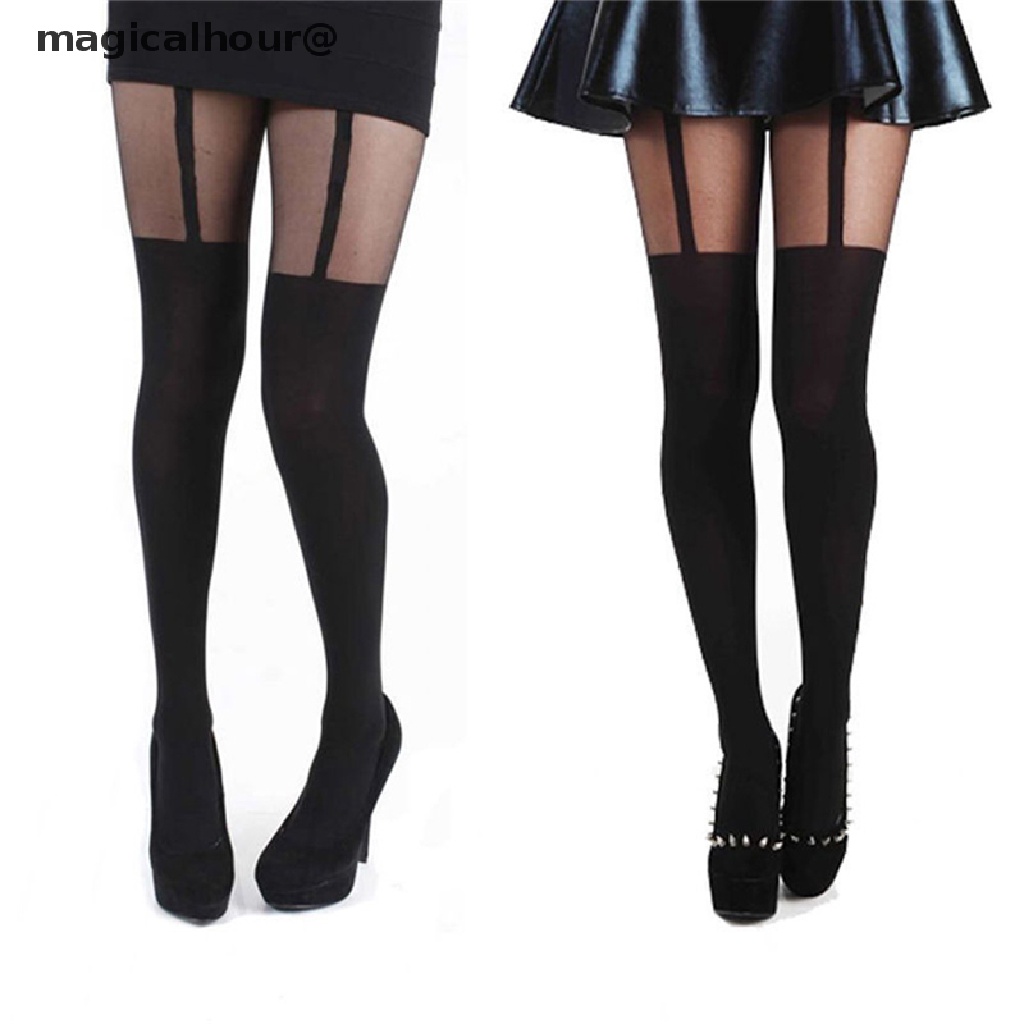 Magicalhour Fashion Women Girls Temptation Sheer Mock Suspender Tights