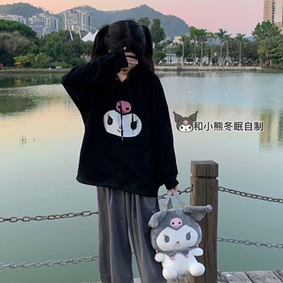 ✪ตุ๊กตาน่ารัก สไตล์ญี่ปุ่น✪Kuromi เสื้อกันหนาว มีฮู้ด บุขนแกะ หนานุ่ม ลายการ์ตูนน่ารัก สไตล์ญี่ปุ่น แฟชั่นฤดูใบไม้ร่วง ฤดูหนาว สําหรับผู้หญิง