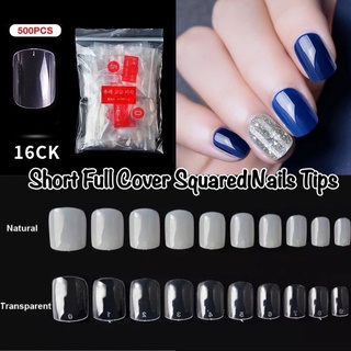 🇹🇭เล็บปลอม เล็บพีวีซี เล็บสั้นกุด Short Full Cover Squared Nails Tips