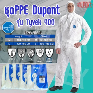 ชุดป้องกันละอองสารเคมี กันฝุ่น ละออง Dupont รุ่น Tyvek400 Type5,6 ไซส์ M,Lพร้อมส่ง!!!  Cat.III Type 5,6