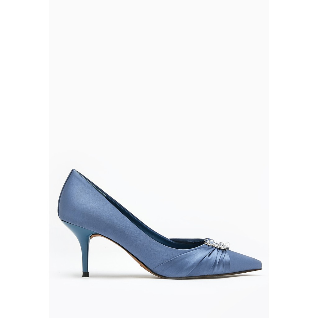 Pazzion Lt888-12 Blue Crystal Embellished Satin Pointy Mid Heels