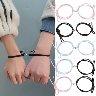 สร้อยข้อมือเชือกถักแบบคู่ กำไลข้อมือคู่รัก แบบแม็กเน็ท เครื่องประดับแฮนด์เมด ปรับได้ จำนวน 2 ชิ้น