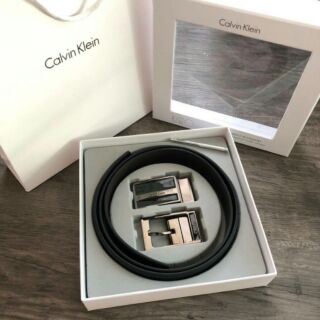 Calvin Klein เข็มขัดหนังแท้ 100% +หัวเข็มขัด 2 แบบ  (แท้)