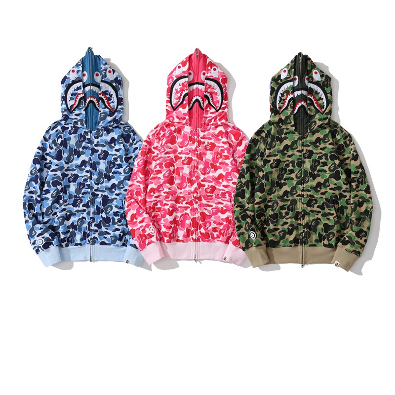 SALE เขียว​L​ พร้อมส่ง​ BAPE double hood limited explosion camouflage shark hoodie3