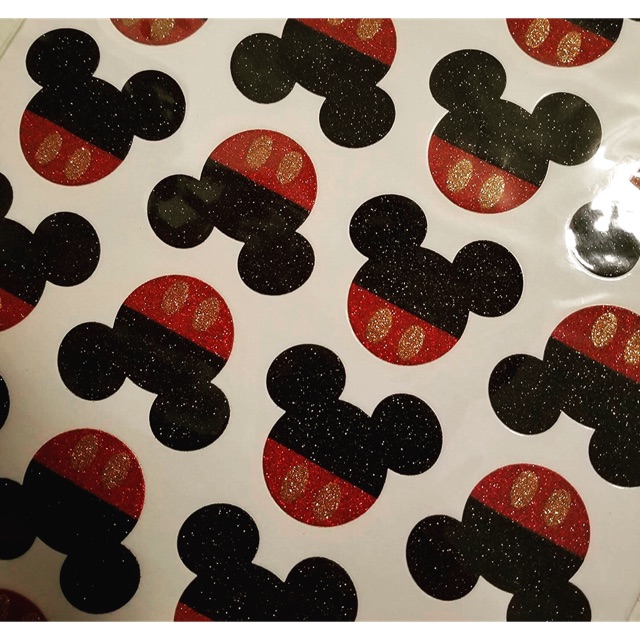 ฟรี!! เมื่อซื้อครบ350฿ GlitterGold &amp; Pink Head and Bow Stickers for Minnie,Mickey Mouse(1 Sheet)(Total 24 Heads 2 inches