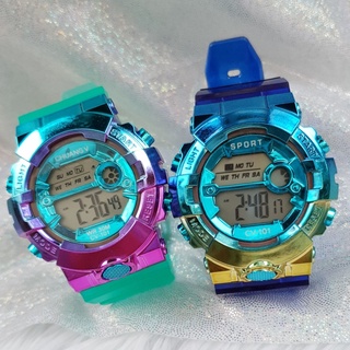 SPORT WATCH  หัวพลาสติก  สายใส สีรุ้ง สีเรนโบว์ สีไทเท สีเมทัลลิค เงาสวยมากกกกกก