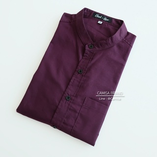 CAMISA BRAND เชิ้ตคอจีน สีม่วงเข้ม(Y54) ผ้าCotton เสื้อทำงาน เสื้อใส่เที่ยว ม่วง