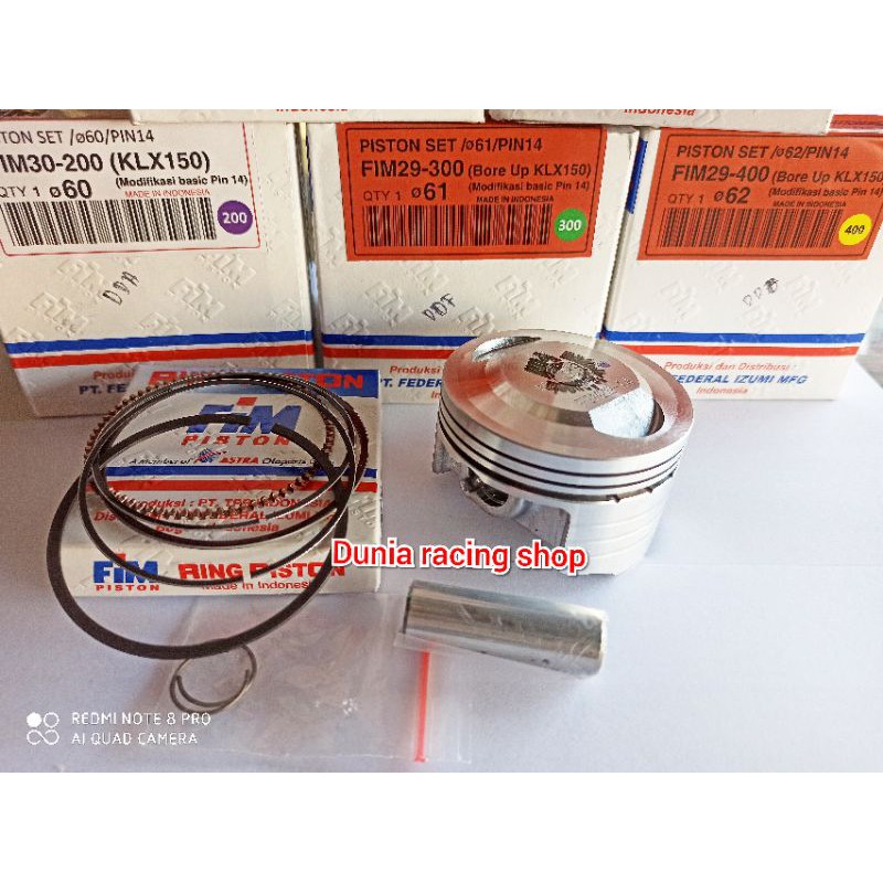 ลูกสูบ FIM seher FIM KLX CRF Dtracker 58 58.5 59 59.5 60 61 61.5 62 62.5 63 63.5 64 Pin 14 แหวนลูกสูบ 1 ชุด