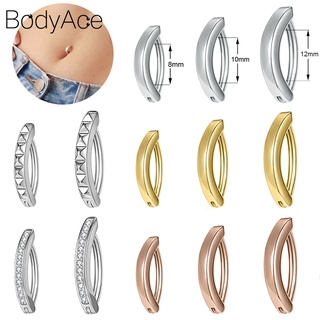 Bodyace แหวนเงินแท้ 925 14K ประดับคริสตัล สีทอง 8 10 12 มม. สําหรับเจาะสะดือ 1 ชิ้น