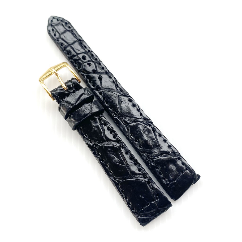 Huncroc สายนาฬิกาหนังจระเข้แท้100% สีดำ 16มิล