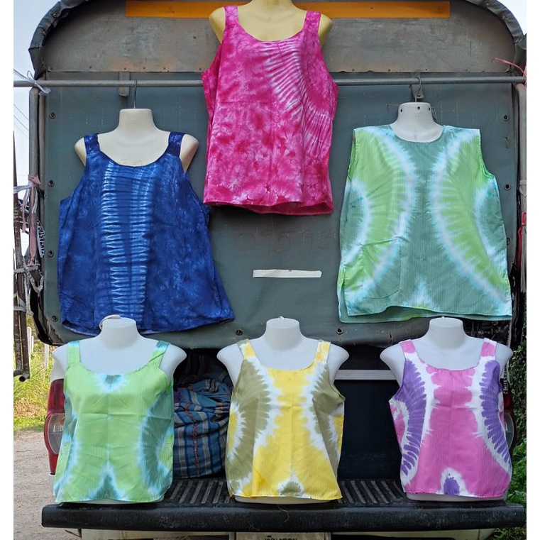 เสื้อย้อมแม่บ้านเสื้อแขนกุดคอกระเช้าสายเดี่ยวใส่เย็นสบายเนื้อผ้าใส่เย็นเนื้อนิ่มผ้าอ่อนใส่ได้ทุกฤดู - รูปที่ 2