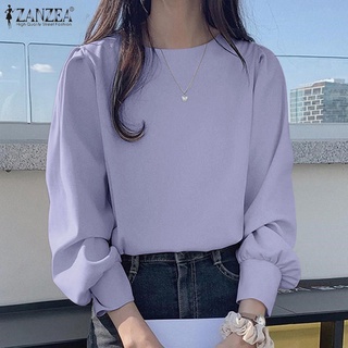 Zanzea เสื้อเบลาส์ แขนยาว คอกลม สีพื้น ทรงหลวม สไตล์เกาหลี แฟชั่นสำหรับผู้หญิง