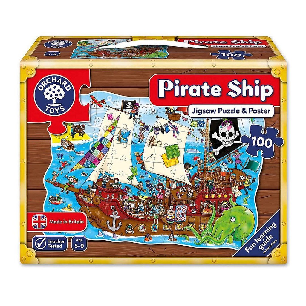 ORCHARD TOYS, Pirate Ship จิ๊กซอว์เรือโจรสลัด สีสันสดใส ทั้งหมด 100 ชิ้น ลิขสิทธิ์แท้ นำเข้าจากอังกฤ