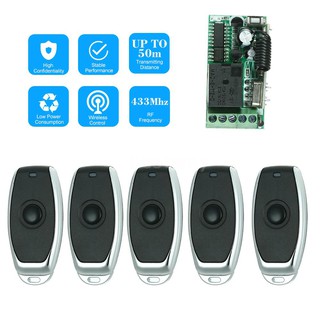 BEST*433Mhz DC 12V Universal RF Remote Control Switch Relay Receiver Module Mini 1CH Wireless Control Switch + 5PCS RF 4