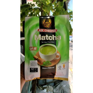 Aik Cheong Matcha Cafe Art ชาเขียวมัทฉะ มัทฉะ 3 in 1 (ชาเขียวปรุงสำเร็จชนิดซอง) ชาเขียวลาเต้ 1 ห่อมี 12 ซอง 300g