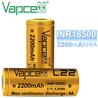 ถ่านชาร์จ 18500 Vapcell L22 18500 2200mAh 3.7V (เมื่อซื้อ 2 ก้อน ฟรีกล่องใส่ถ่าน)