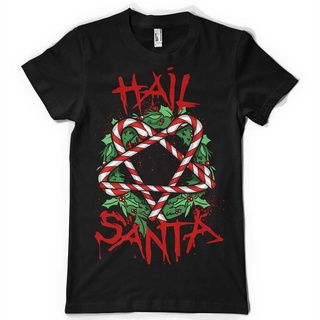 เสื้อยืดคอกลม แขนสั้น ผ้าฝ้าย 100% พิมพ์ลาย Hail Santa Rock And Roll ลําลอง สําหรับผู้ชาย