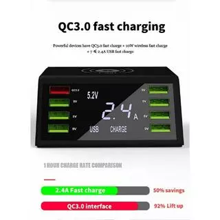 【พร้อมส่งจากไทย】100W Quick Charge 3.0 PD20W＋7Port ＋Wireless chargingจอแสดงผลLed Fast Charging Station โทรศัพท์มือถือ USB