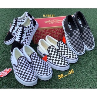 vans slip on ลายสก๊อต ลายหมากรุก รองเท้าผ้าใบแบบสวม งานเทียบแท้ (สินค้าพร้อมกล่อง)