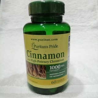 Cinnamon with High Potency Chromium 1000mg 60 Capsules (Puritans Pride®) ชินนามอน-อบเชยสกัด +โครเมียม ลดน้ำตาลในเลือด