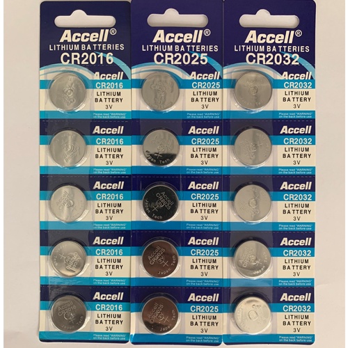 พร้อมส่ง> ถ่านกระดุม Accell CR2016,CR2025,CR2032  จำหน่ายยก 1แผง มี 5ก้อน แท้ 💯%
