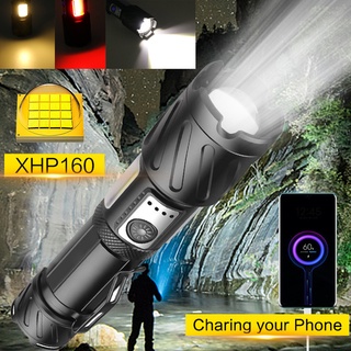 ไฟฉาย XHP160 LED พร้อมไฟฉาย COB Light Super Torch USB กันน้ําสําหรับตั้งแคมป์