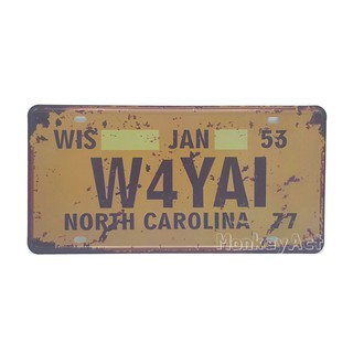 ป้ายสังกะสีวินเทจ North Carolina W4YAI (ปั๊มนูน)