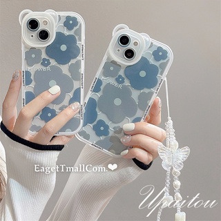 Upaitou Case🌞Compatible For iPhone 14 13 12 11 Pro Max X XR Xs Max 8 7 6 6s Plus SE 2020 เคสโทรศัพท์มือถือแบบนิ่ม ลายดอกไม้สีฟ้า ไม่มีสายคล้อง สําหรับ