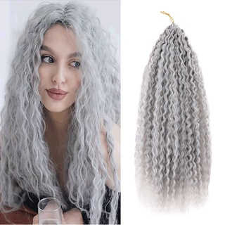 ผมถักเปียสังเคราะห์ สีเทา บราซิล ผมยาวหยิก งอน ถักโครเชต์ สําหรับผู้หญิง 18 นิ้ว