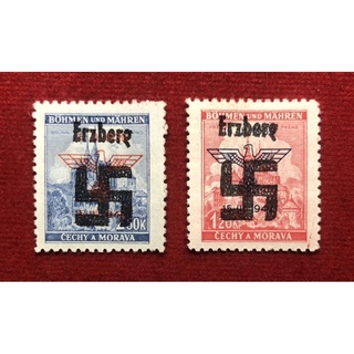 แสตมป์WW II เยอรมันใน "Erzberg" Austria ใช้แสตมป์ที่ออกใน "Bohemia &amp; Moravia"