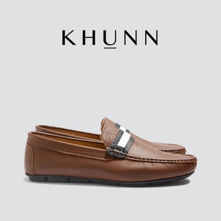 KHUNN (คุณณ์) รองเท้าหนังชาร์มัวร์แท้  รุ่น Navy สี Whiskey น้ำตาลวิสกี้