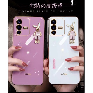 ใหม่ เคส Vivo V23 V27 V25 V25 Pro V25E V27 V27E V27 Pro Y35 Y76 Y21T V23e Y72 Y33S Y21 V21E V21 Y73 T1ใหม่ เคสโทรศัพท์มือถือ ชุบไฟฟ้า ลายกระต่าย มีลายด้านข้าง สําหรับ