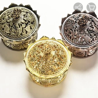 โถวางกำยานพร้อมฝาปิด ลายดอกบัวสไตล์ธิเบต มี 3 สีให้เลือก
