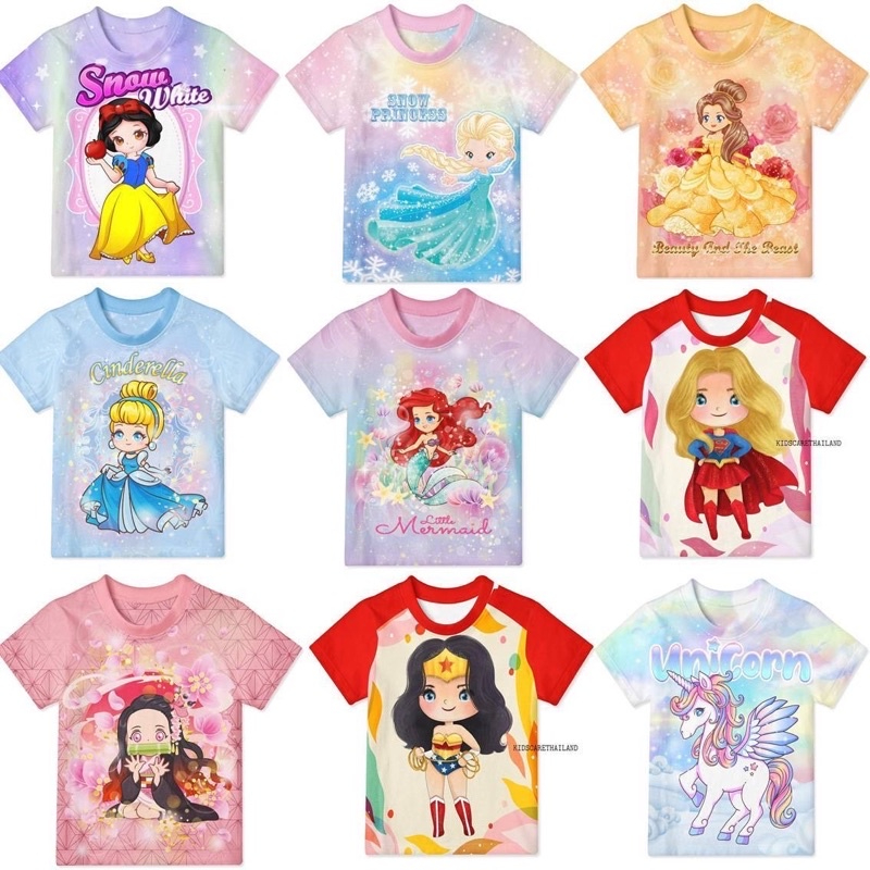 #พร้อมส่ง เสื้อเด็กผู้หญิง ลายเจ้าหญิงผ้าใส่สบายไม่ร้อน พิมพ์ลายหน้าหลัง งานไทย