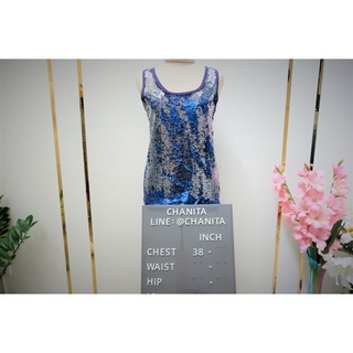 เสื้อกล้ามสีน้ำเงิน Sequin งานแบนด์นำเข้า