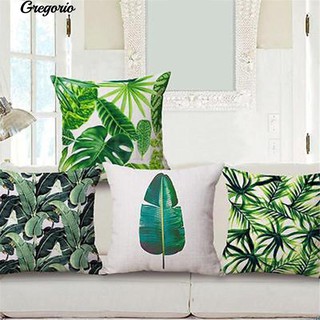 Gregorio หมอนผ้าลินินสีเขียว 18 นิ้ว Leaf Cushion Cover เคาะหมอนกรณีตกแต่งโซฟา