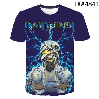 เสื้อยืดแขนสั้น พิมพ์ลาย Iron Maiden 3 มิติ แฟชั่นฤดูร้อน สําหรับผู้ชาย