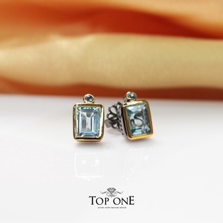 Top1Jewelry ต่างหูพลอยแท้ Blue Topaz มงกุฎไพลิน