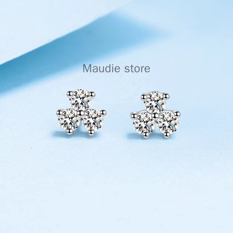 จริง Moissanite Diamond Clover ต่างหู S925 ผู้หญิงดอกไม้ผู้หญิง Moissanite ต่างหู