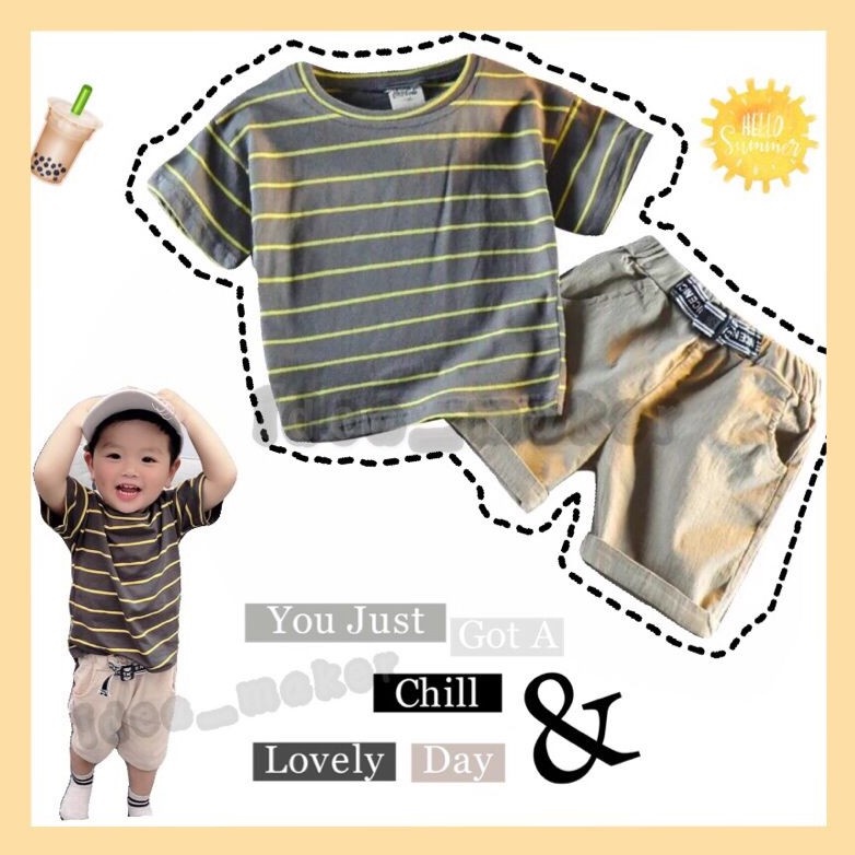 NEW！เสื้อผ้าเด็ก ชุดเด็กแฟชั่นผู้ชายผู้หญิง set2 ชิ้น เสื้อ + กางเกง สไตล์เกาหลี เนื้อผ้าดี (8เดือน - 5ปี) PFS0036