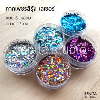 กากเพชรสีรุ้ง ขนาด 1.5 มม. กลิตเตอร์ ตกแต่งเล็บ DIY (กระปุกเล็ก)