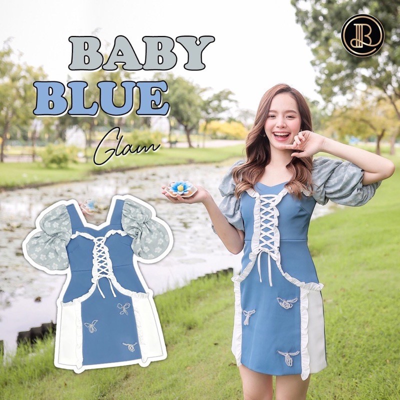 Baby blue : BLT BRAND : มินิเดรสสีฟ้าขาว