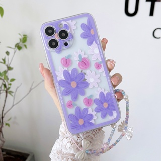 เคสโทรศัพท์มือถือแบบนิ่ม ลายดอกไม้ ประดับมุก พร้อมสายคล้องมือ สําหรับ OPPO A95 A94 A53 A53s A31 A73 A93 F17 F11 F9 F7 F5 Find X3 Pro