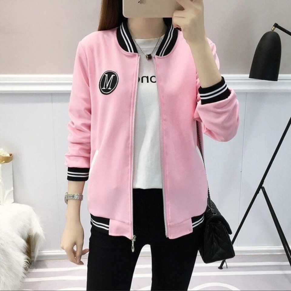 shop_sc เสื้อแจ๊คเก็ตแขนยาว มีซิป ปักตัว M มี3สี