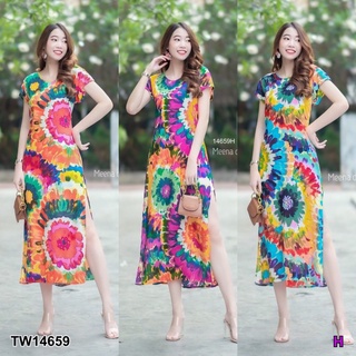 CS14659 Set 2 ชิ้น เสื้อตัวยาว คอกลมแขนสั้น ชายผ่าด้านข้าง 2 ข้าง