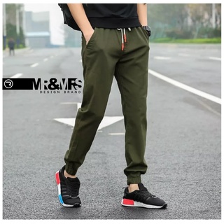 กางเกงขายาว ขาจั๊ม แฟชั่นเกาหลี เอวยืด ชาย/หญิง Jogger Pants ผ้าcotton รุ่นEL สีเขียว (Green)