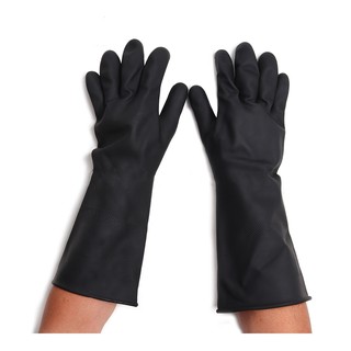 MASTER GLOVE (มาสเตอร์โกลฟ) STRONGMANถุงมือยางธรรมชาติ ดำ 16" ไซส์ L