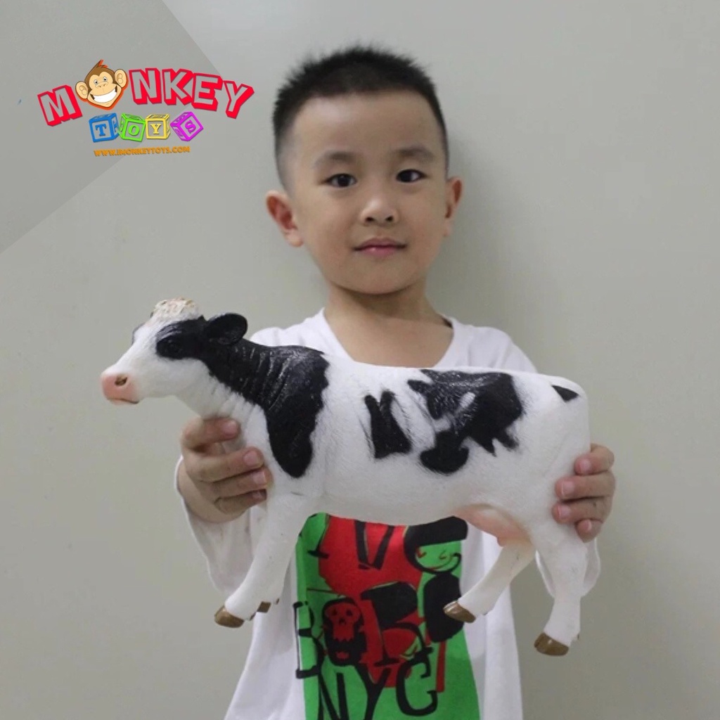Monkey Toys โมเดลสัตว์ Cow วัว นม แม่ ขาวดำ ขนาด 27.00 CM แบบนิ่ม (จากหาดใหญ่)