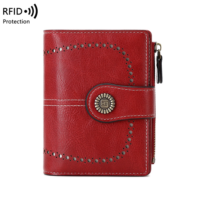 【MOAOCAT】กระเป๋าสตางค์หนังแท้ ใบเล็ก พับได้ ใส่บัตรได้ RFID สําหรับผู้หญิง